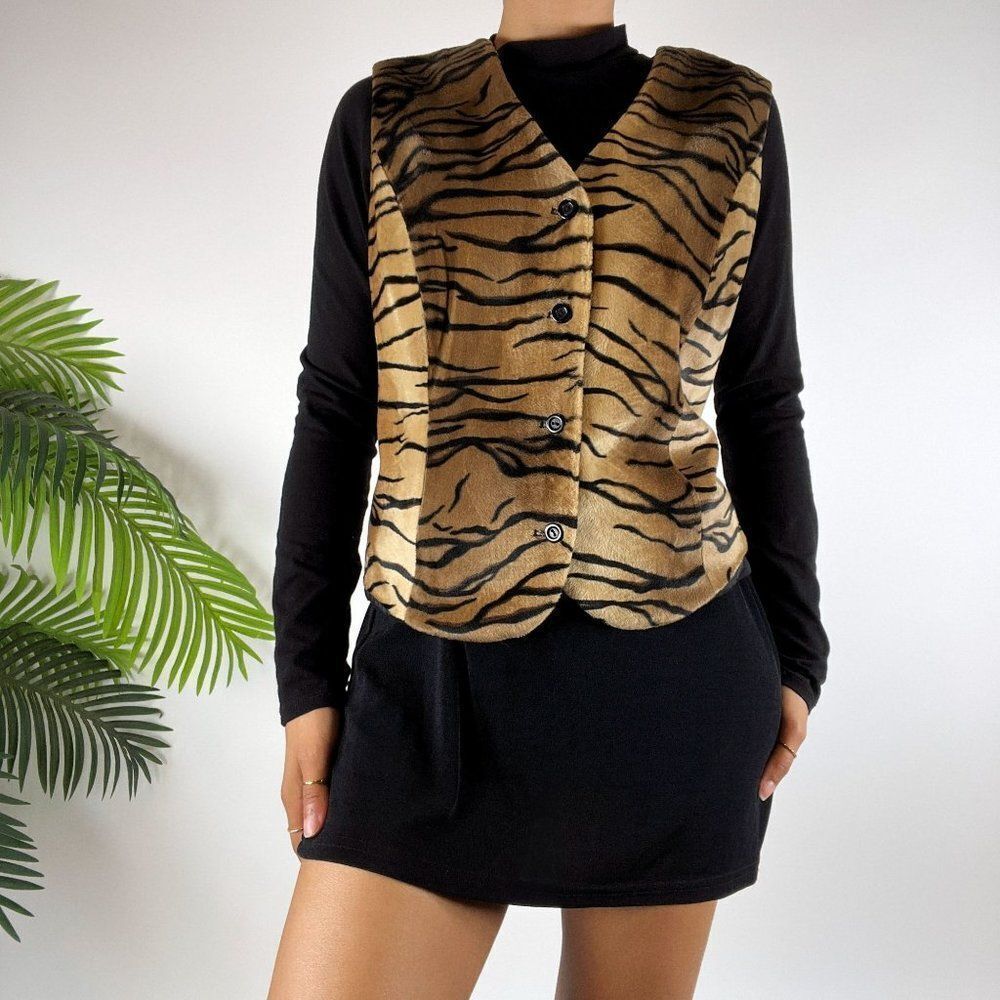 Women's Vintage 90s Grunge Indie Boho Animal Print Retro Vest / Size: Medium